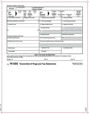 TOPS W 3 Tax Form 1 Part Copy 1 White 8 1 2 x 11 50 Sheets Per Pack