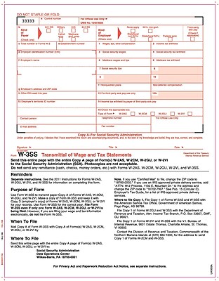 TOPS W 3SS Tax Form 1 Part Copy A White 8 1 2 x 11 50 Sheets Per Pack