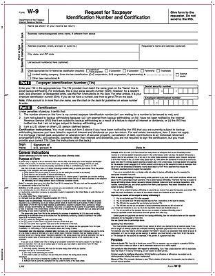 TOPS W 9 Tax Form 1 Part White 8 1 2 x 11 50 Sheets Pack