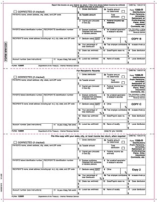 TOPS 1099R Tax Form 1 Part 3 Up Copies B C 2 White 8 1 2 x 11 50 Sheets Pack