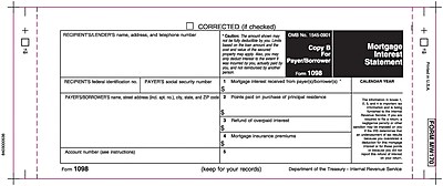 TOPS 1098 Mortgage Interest Statement 1 Part White 9 x 3 2 3 102 Forms