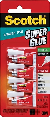 Scotch Single Use Super Glue No Run Gel .017 oz each 4 Pack