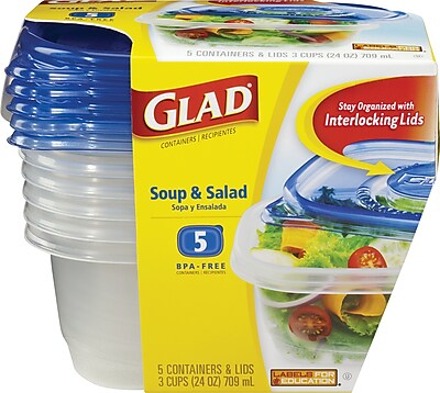 Glad Plastic Soup and Salad Containers with Lids Clear Blue 5 Pack 24 oz.