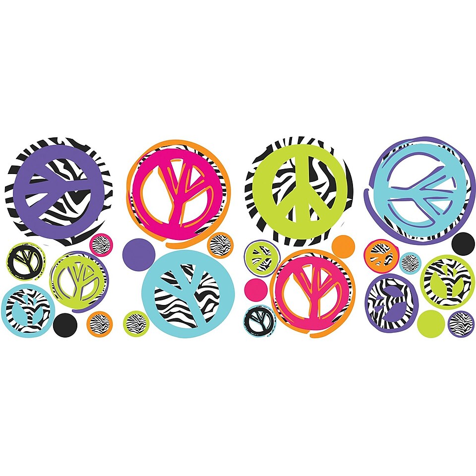 RoomMates Zebra Print Peace Signs Peel and Stick Wall Decal, 10 x 18