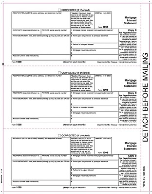TOPS 1098 Tax Form 1 Part Payer Copy B White 8 1 2 x 11 50 Sheets Pack