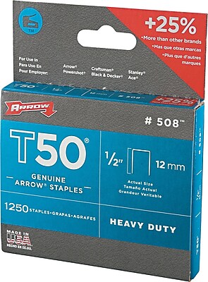 Arrow Fastener T50 Flat Crown Staples 1 2 x 3 8 1250 Pack 091 50824