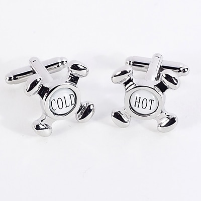 Bey-Berk Rhodium Plated Cufflinks, Hot and Cold Faucet