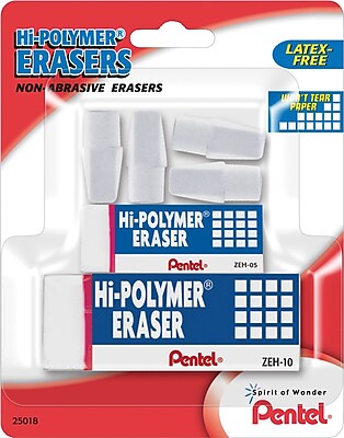 Pentel Hi Polymer Eraser White Erasers Assorted Sizes 6 Pack