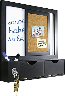 Master Vision 16 H x 16 W x 3 1 8 D Combo Dry Erase and Cork Station W Storage Black Frame