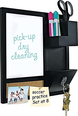 MasterVision 16 H x 16 W x 3 D Combo Dry Erase and Cork Station W Storage Black Frame