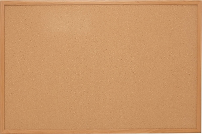 Staples Standard Cork Bulletin Board Oak Finish Frame 5 W x 3 H