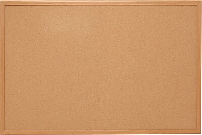 Staples Standard Cork Bulletin Board Oak Finish Frame 5 W x 3 H