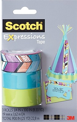 Scotch Expressions Tape Tribal Blue Green Removable 3 4 x 300 3 Pack