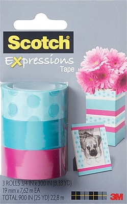 Scotch Expressions Tape Circle Blue Pink Removable 3 4 x 300 3 Pack