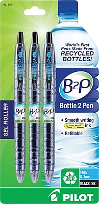 Pilot B2P Bottle 2 Pen Retractable Gel Roller Pens Fine Point Blue 3 Pack 31619