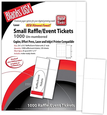 Blanks USA 2 1 8 x 5 1 2 Digital Smooth Cover Event Ticket White 125 Pack