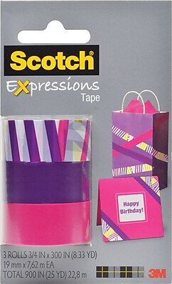 Scotch Expressions Tape Preppy Purple Pink Removeable 3 4 x 300 3 Pack