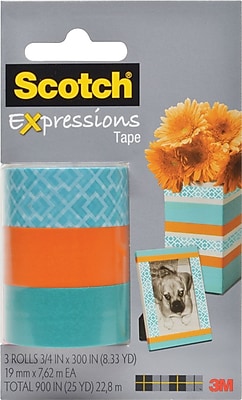 Scotch Expressions Tape Classic Triangle Orange Blue Removable 3 4 x 300 3 Pack