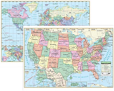 Map Of The World Rolled KAPPA Map Group UNI12489 US/World Rolled Map Combo, Paper