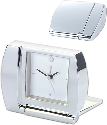 Natico 10-1365 Metal Analog Folding Alarm Clock, Silver