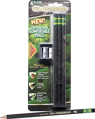 Ticonderoga Tri Conderoga Black Pencils with Bonus Manual Pencil Sharpener 6 Pack