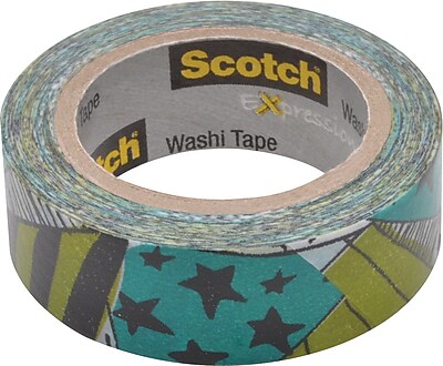 Scotch Expressions Washi Tape Teal Black Stars 3 5 x 393