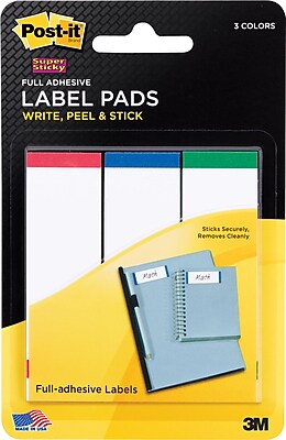 Post it Super Sticky Label Pads 1 in x 3 in White with Red Blue and Green Side Color Bars 3 Pads Pack
