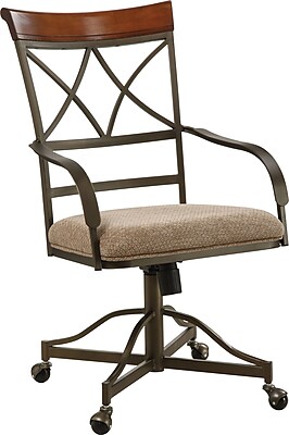 Powell Hamilton Wood Fabric Swivel Dining Arm Chair Taupe Beige