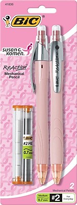 BIC ReAction Pink Ribbon Mechanical Pencils 0.7mm 2 Pack MCPP2SGK BLK