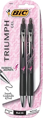 BIC Triumph Pink Ribbon Retractable Gel Ink Pens Medium Point Black 2 Pack