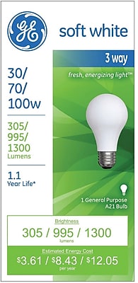 GE 3 Way Light Bulb 30 70 100 watt Incandescent Soft white 1 Pk