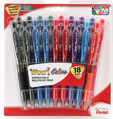 Pentel® WOW® Retractable Ballpoint Pens, Medium Point, Assorted, 18/Pack
