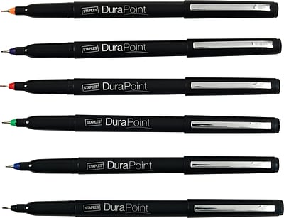 Staples DuraPoint Pens Fine Point 0.7 mm Assorted Color Ink Black Barrel 6 Pk
