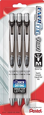 Pentel EnerGel Pearl Retractable Gel Ink Pens Medium Point Black Accent Barrel Black 3 Pack