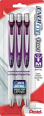Pentel EnerGel Pearl Retractable Gel Ink Pens Medium Point Violet 3 Pack