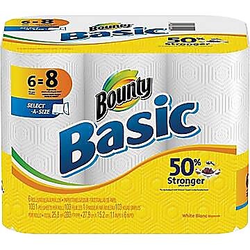 Bounty Basic Select-A-Size Paper Towels, 1-Ply, 6 Rolls/Pack