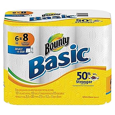 Bounty Basic Select-A-Size Paper Towels, 1-Ply, 6 Rolls/Pack