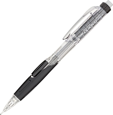 Pentel Twist Erase Click Mechanical Pencils Medium Point 0.7 mm Clear Barrel Black Grip Ea
