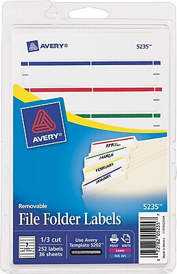 Avery R Removable File Folder Labels 5235 Assorted 1 3 Cut Pack of 252
