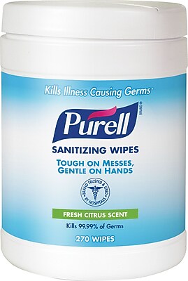 PURELL® Sanitizing Wipes, 6 in x 6.75 in., 270/Canister