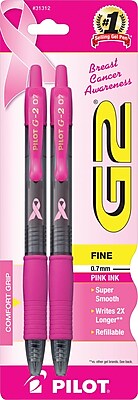 Pilot G2 BCA Retractable Gel Ink Pens Fine Point Pink Accents Pink Ink 2 Pack 31312