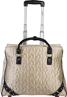 Bugatti Evreux 17in. Ladies Rolling Quilted Computer Tote Bag, Beige