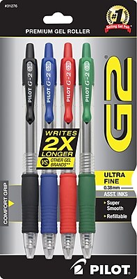 Pilot G2 Premium Retractable Gel Roller Pens Ultra Fine Point Assorted 4 Pack 31276