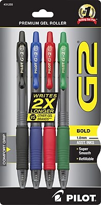 Pilot G2 Premium Retractable Gel Roller Pens Bold Point Assorted 4 Pack 31255