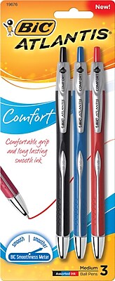 BIC Atlantis Comfort Retractable Ballpoint Pens Medium Point 1.0 mm Assorted 3 Pack