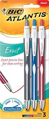 BIC Atlantis Exact Retractable Ballpoint Pens Fine Point 0.7 mm Assorted 3 Pack