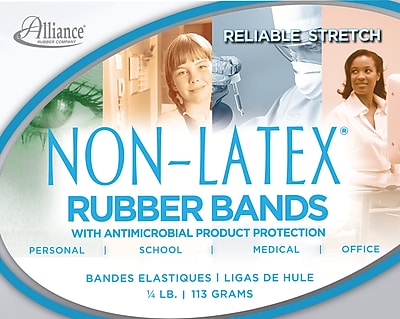 Alliance Non Latex Rubber Bands with Antimicrobial Product Protection 54 Assorted Sizes Cyan Blue ¼ lb. Box