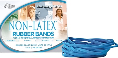 Alliance Non Latex Rubber Bands with Antimicrobial Product Protection 19 3 ½” x 1 16” Cyan Blue ¼ lb. Box