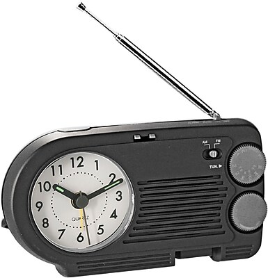 Natico Desk Travel AM FM Analog Clock Radio With Alarm Black