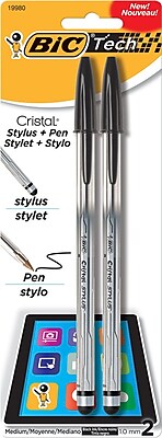 BIC Tech Cristal 2 in 1 Ballpoint Pen and Stylus Medium Point 1.0mm Black Ink 2 Pack